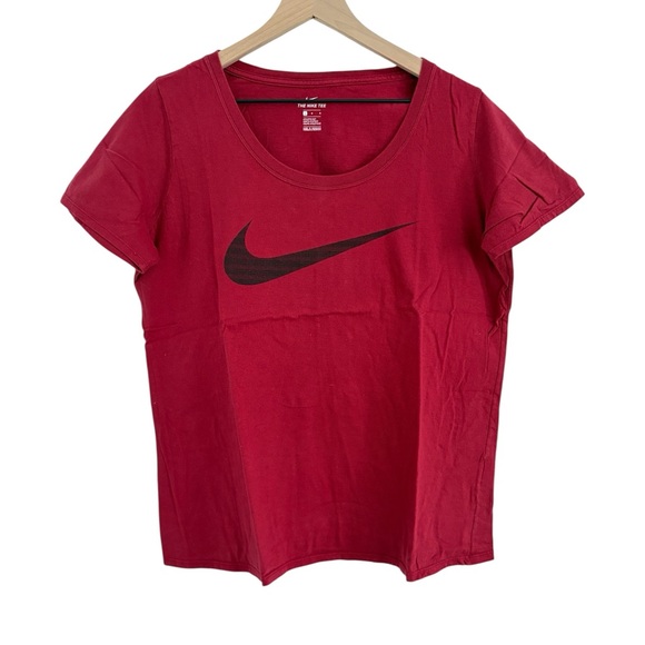 Nike Tops - Nike Women's Red Short Sleeve Scoop Neck Tee with Black Swoosh